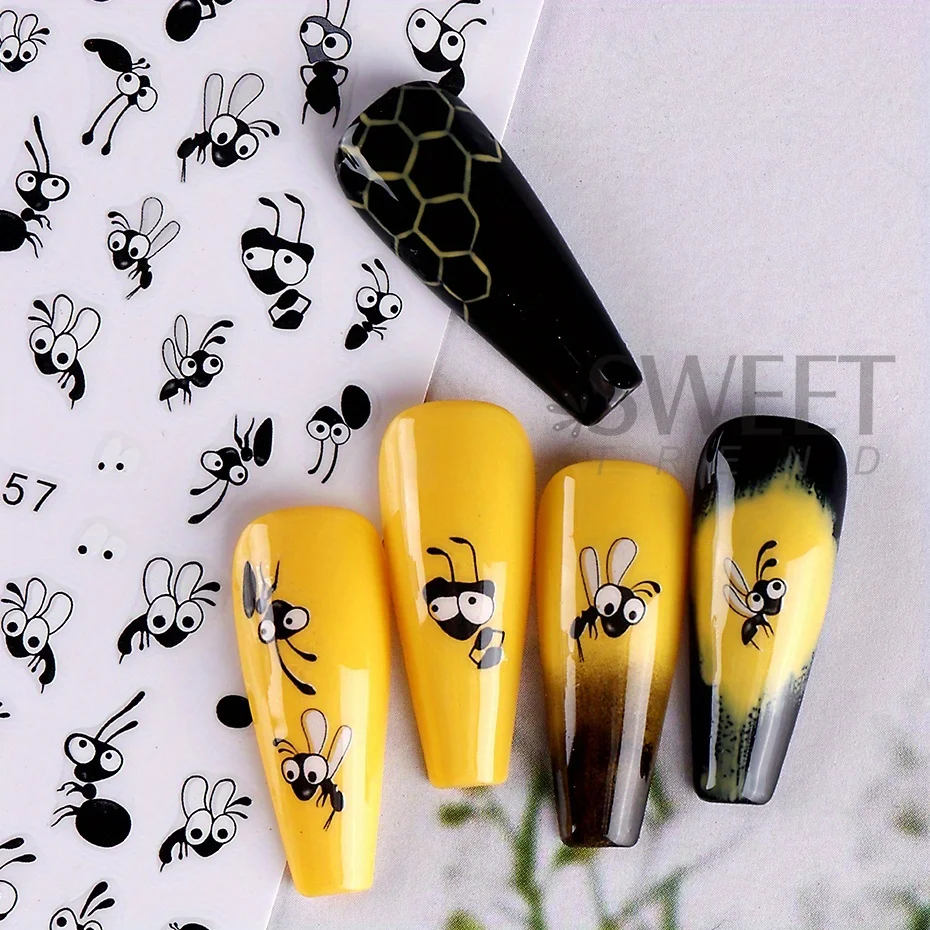 2pcs Adorable Black Ant Nail Sticker Fashion Expression Design Cute Cartoon Childlike Decor Decals Foils DIY Charm Manicure Tips