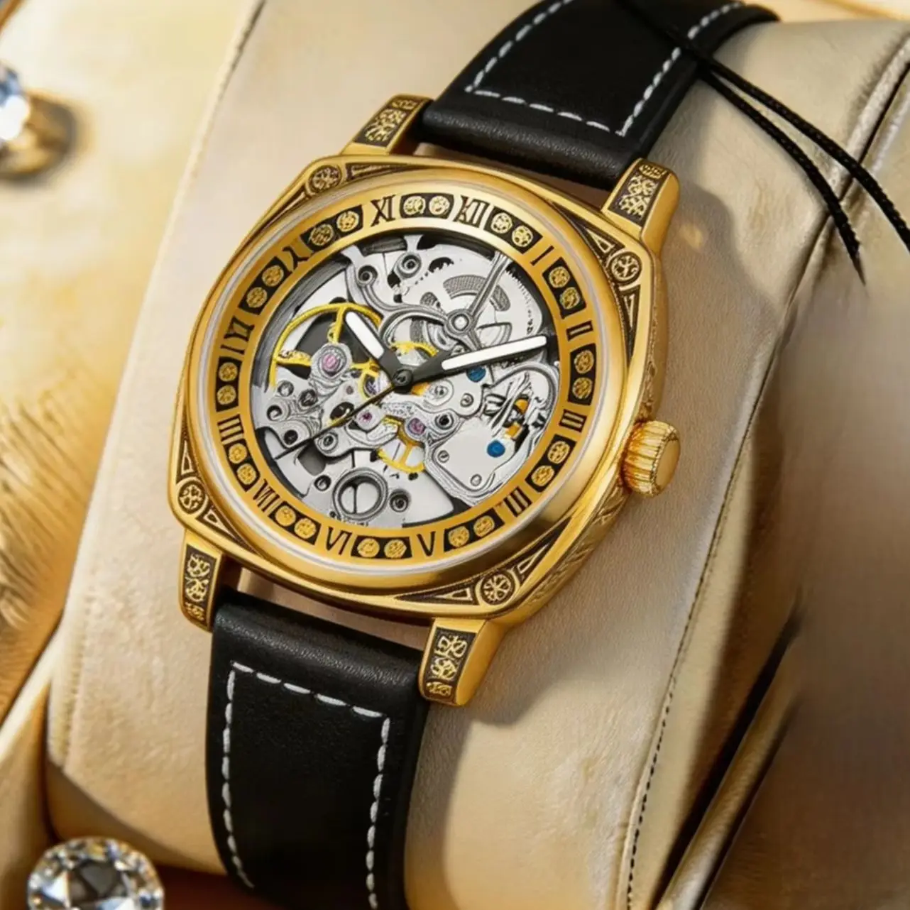 

Vintage Skeleton Mechanical Watches for Man Leather Strap Automatic Wristwatch Fashion Business Waterproof Self-winding Reloj
