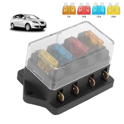 4-Way Car Boat Fuse Box Holder with 4 Fuse Blades Fuse Holder Block for Automotive Cars SUV Boats Marine Truck Accessories