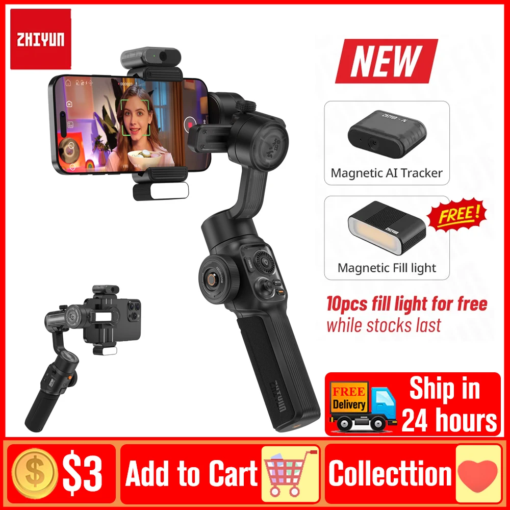 ZHIYUN Smooth 5S AI Tracking Handheld Stabilizer 3-Axis Handheld Gimbals for iPhone 15 Pro Max 14 Xiaomi Huawei Samsung OnePlus