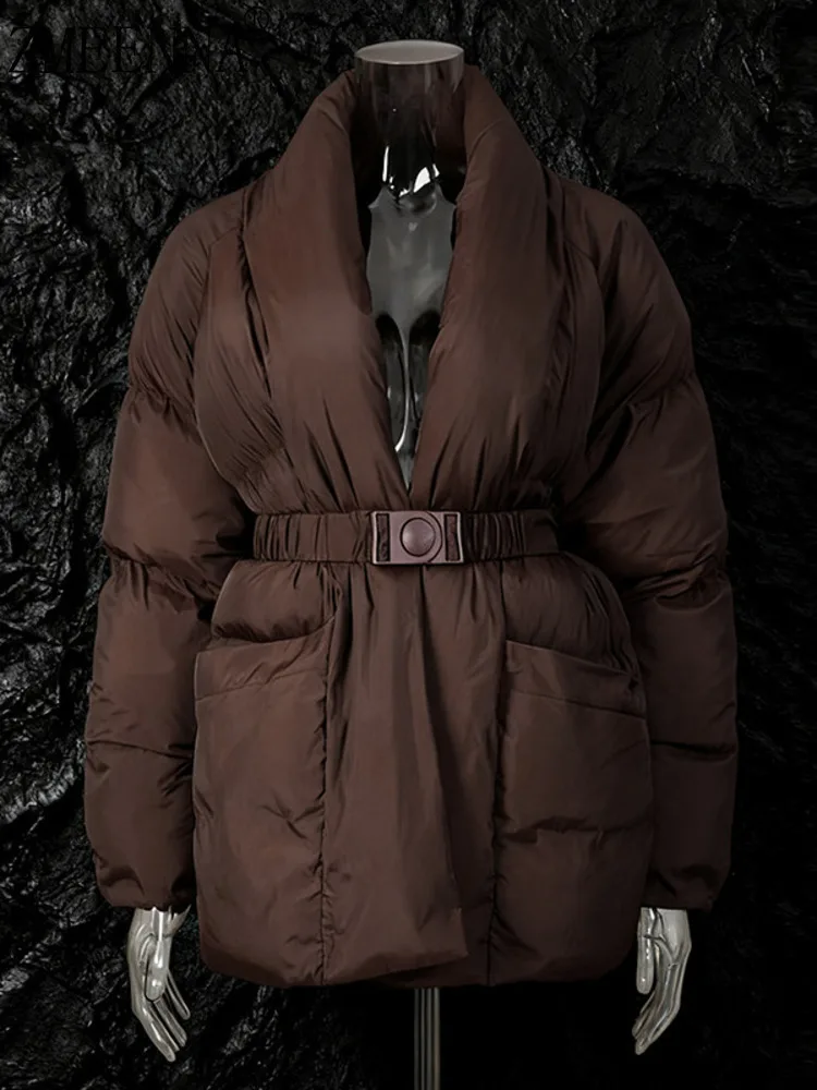 

ZMEENNA Womens Fashion Belted Puffer Coat Warm Down Jacket Oversized Shawl Collar Quilted Bubble Parka Outerwear ZM4699
