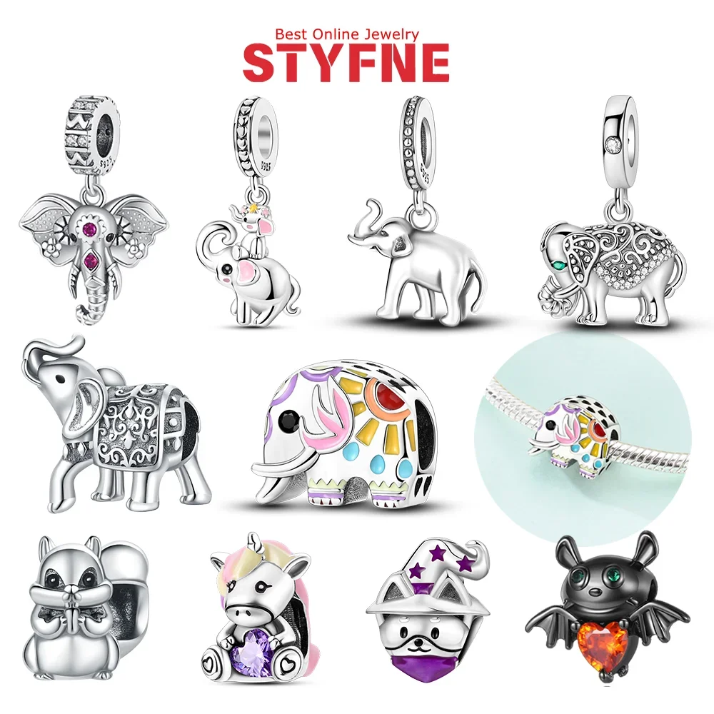 

Sterling Silver 925 Zircon Colorful Elephant Charms Pendant Fit Original Bracelet Necklace Diy Fine Jewelry Exquisite Gifts
