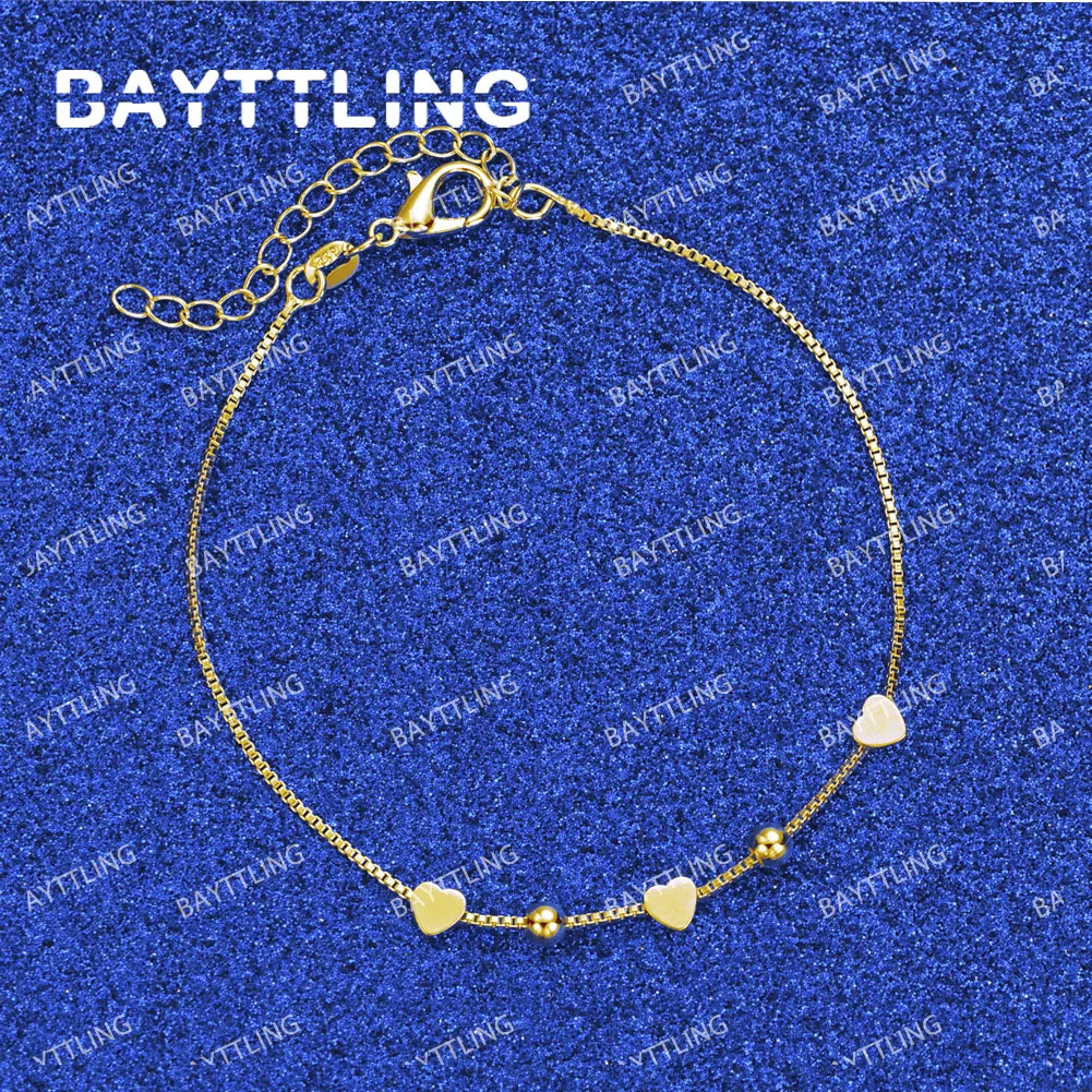 Pulsera de plata de ley 925 para hombre y mujer, brazalete con cuentas de corazón de 8 pulgadas, oro de 18 quilates, joyería de lujo para regalo de boda, novedad