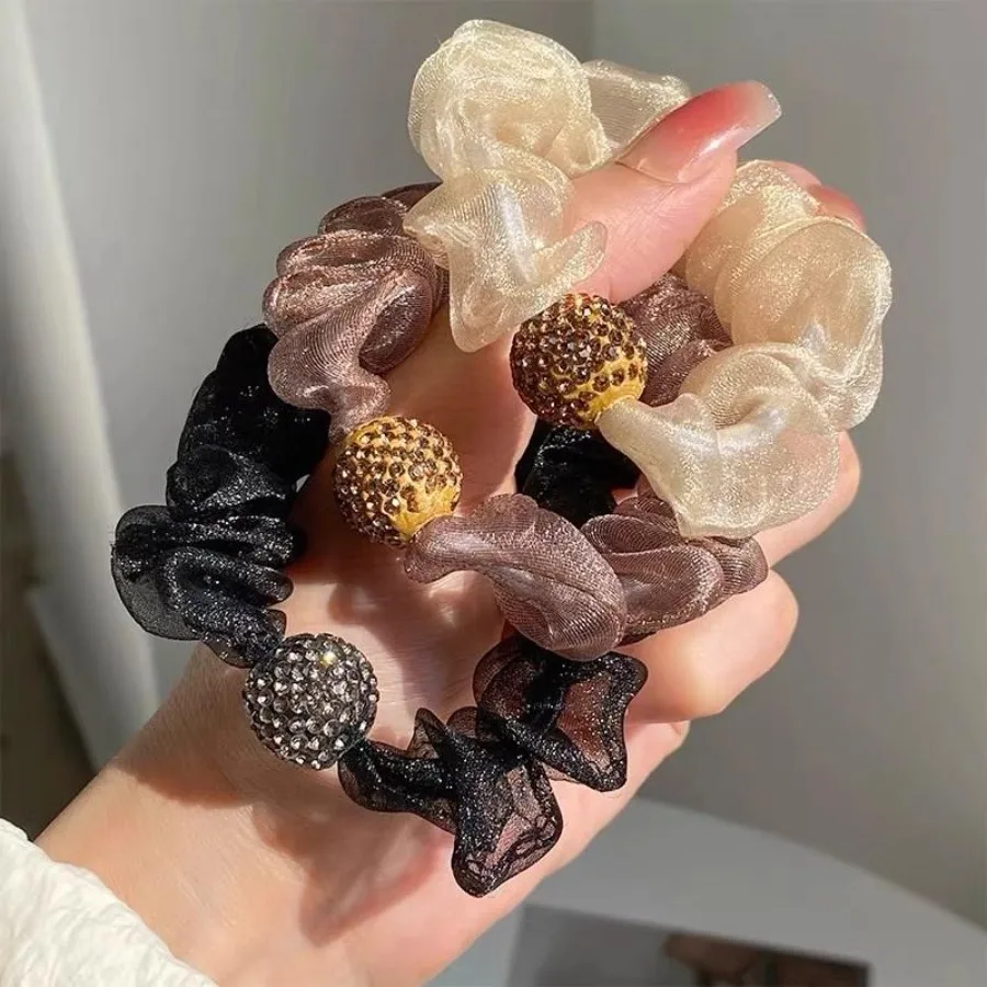 Organza foreign style, rhinestones, mesh, pleated hair accessories, net red, head rope, hair rings, female style, fashionable