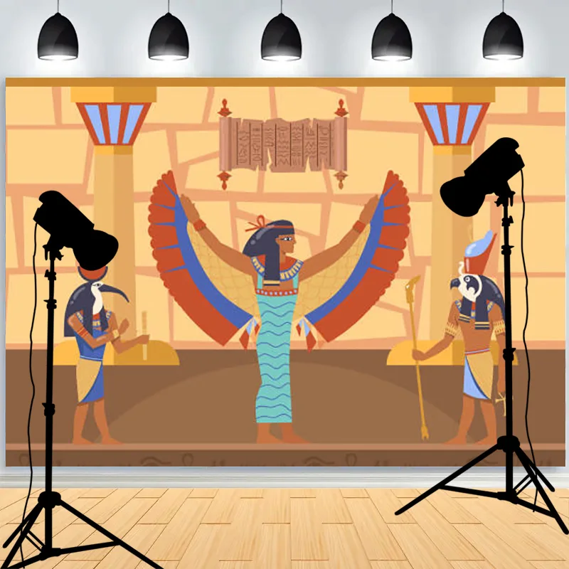 Hieroglyphs Pharaoh Goddess Pyramid Photography Background Sphinx Mural Wall Painting Civilization Studio Backdrops BY-03