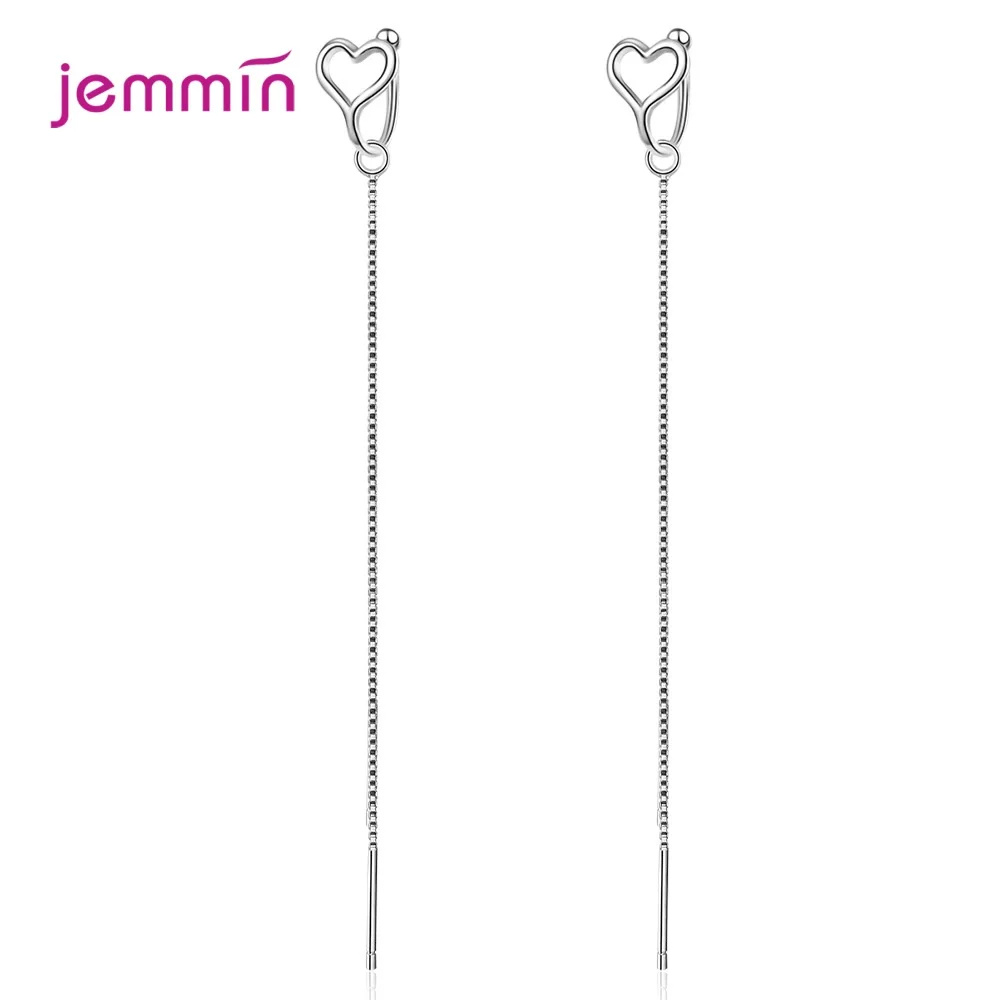 Heart Shape Drop Earrings With Long Tassel Genuine 925 Sterling Silver Dangle Earrings For Women Girls Anniversary Appointment