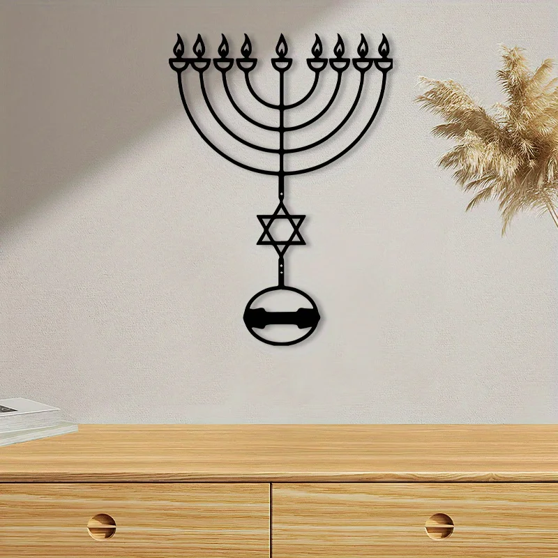 CIFBUY Vintage Metal Wall Decor Iron Menorah Statue Mural Powder Coated Religious Jewish Art Hanging Ornament Home Room