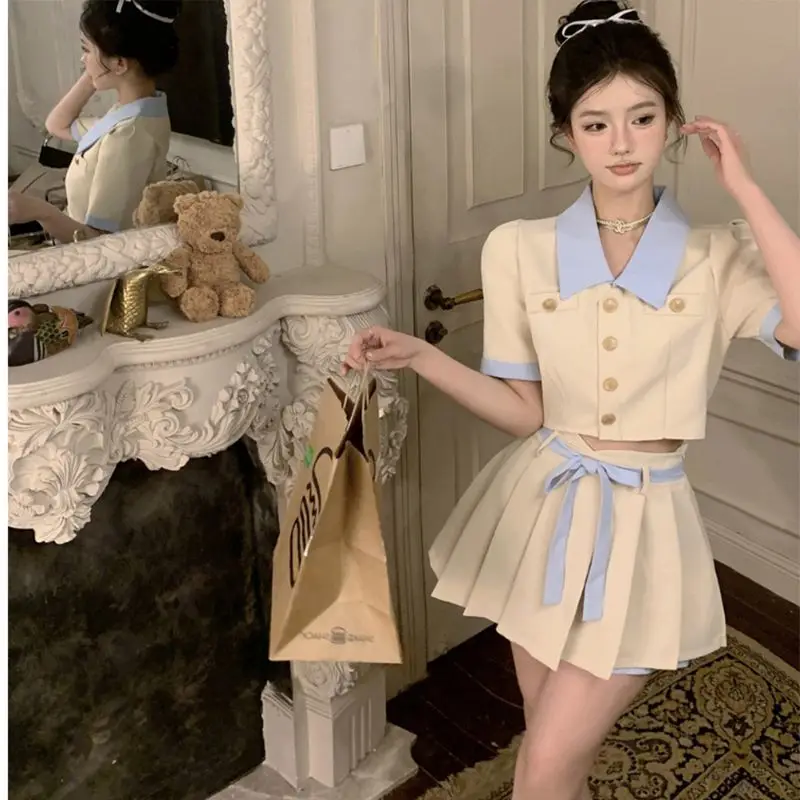 

Комплекты юбок из 2 предметов с пышными рукавами для женщин Верх и низ Роскошная дизайнерская одежда Летняя мода 2025 Полный женский наряд со складками