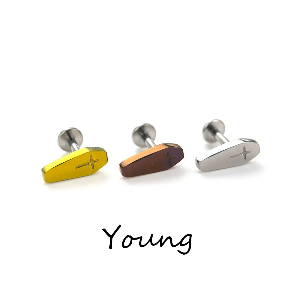 

F136 Titanium Fashion Halloween Cross Coffin Board Ear Studs Suitable For Earlobe,Ear Bone,Cochlear Piercing Jewelry