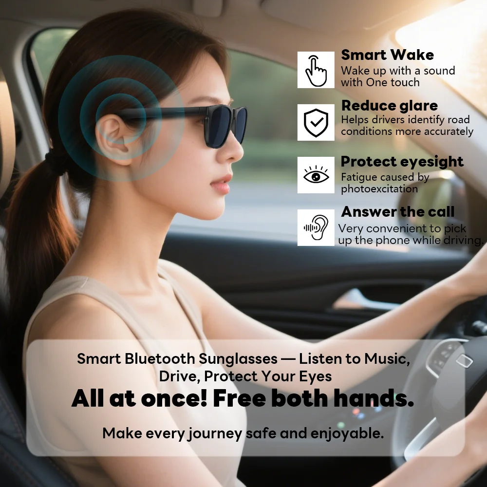 Nowe inteligentne okulary LAXASFIT z zestawem słuchawkowym Bluetooth 2 w 1, połączenia Bluetooth, asystent głosowy, ochrona przed niebieskim światłem, inteligentne okulary przeciwsłoneczne