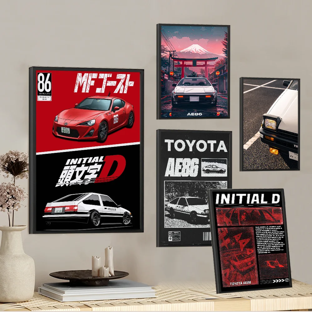 Japanese Racing Anime Initial D Self-adhesive Art Poster Whitepaper Prints Posters Artwork Aesthetic Art Wall Painting