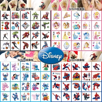 Disney-Impermeável Anime Tattoo Adesivos, Princesa, Spider Man, Ponto, Os Vingadores, Temporário, Corpo, Braço, Decalques, Brinquedo Infantil, 20pcs