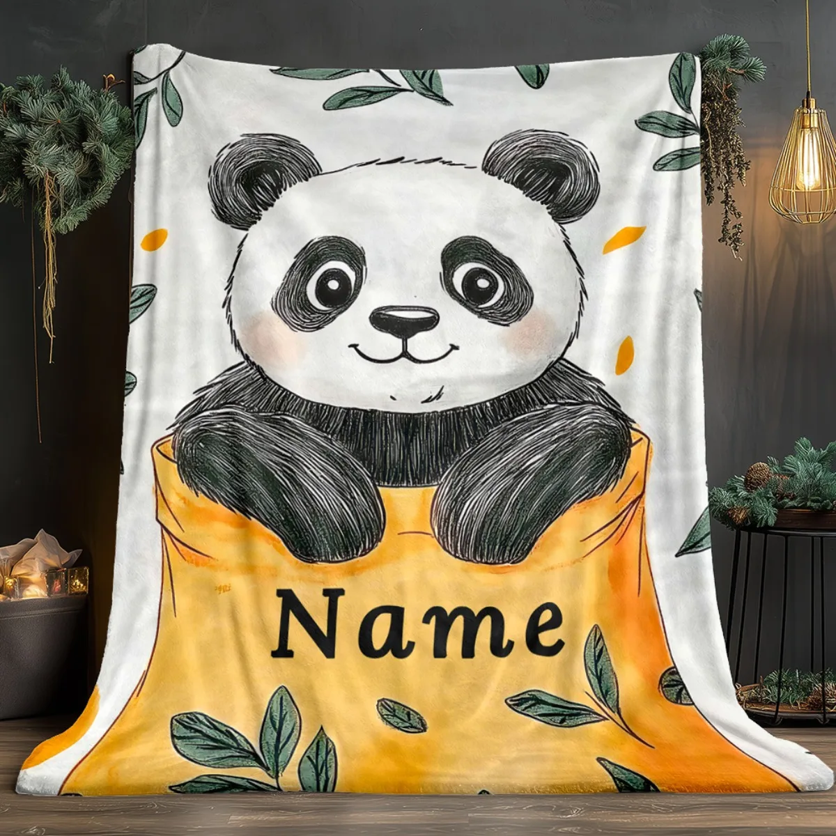 Maßgeschneiderter Name, niedliche Panda-Decke, leichte weiche Flanelldecke für die ganze Saison, Digitaldruck, gemischte Farben,