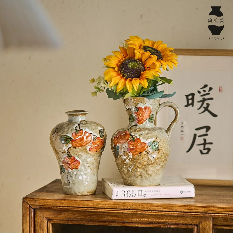 DSA ceramic vase entrance living room TV cabinet decorative ornament hand-painted persimmon water flower cultivator