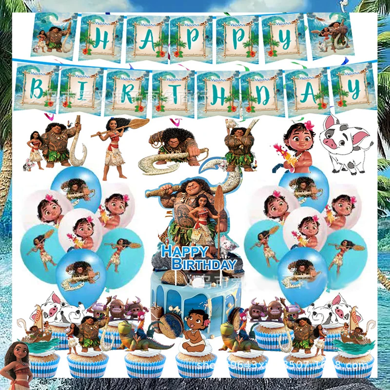 Disney Moana Birthday Party Decoration Moana Princess bicchieri di carta piatti Napinks Balloon Baby Shower forniture per bambini regalo felice