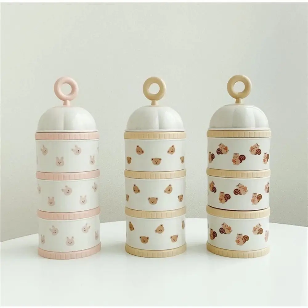 

3 Layers Baby Milk Powder Box Cartoon Bear Tulip Snack Container Stackable Non-Spill Portable Formula Dispenser Fruit