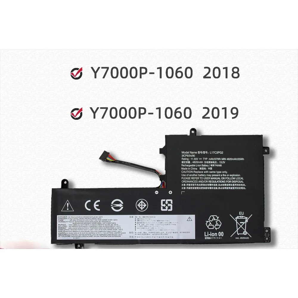 4820mAh 55Wh L17C3PG2 Battery For Lenovo Legion Y530-15ICH Y540-15IRH/17IRH Y730 Y740 Y7000 Y7000P  L17C3PG1 L17M3PG2 L17L3PG1