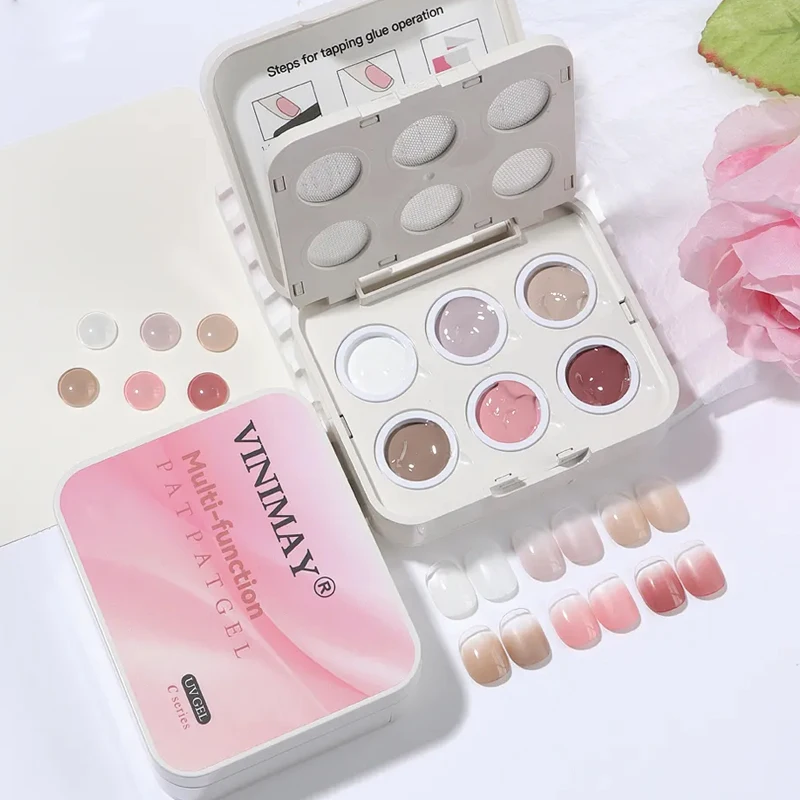 6-Compartment Cushion Gel Polish Set, Gradient Blush, Nail Art, Gel Polish with Ombre Effect, 2-in-1 Multi-Functional Gel Polish