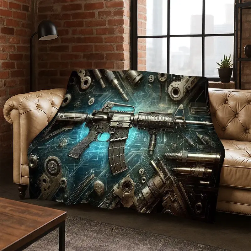 Gun Pistol Ammunition Bullet Cartridge Flannel Blanket Soft Warm Throw Blanket for Bedroom Living Room Bed Travel Camping Picnic