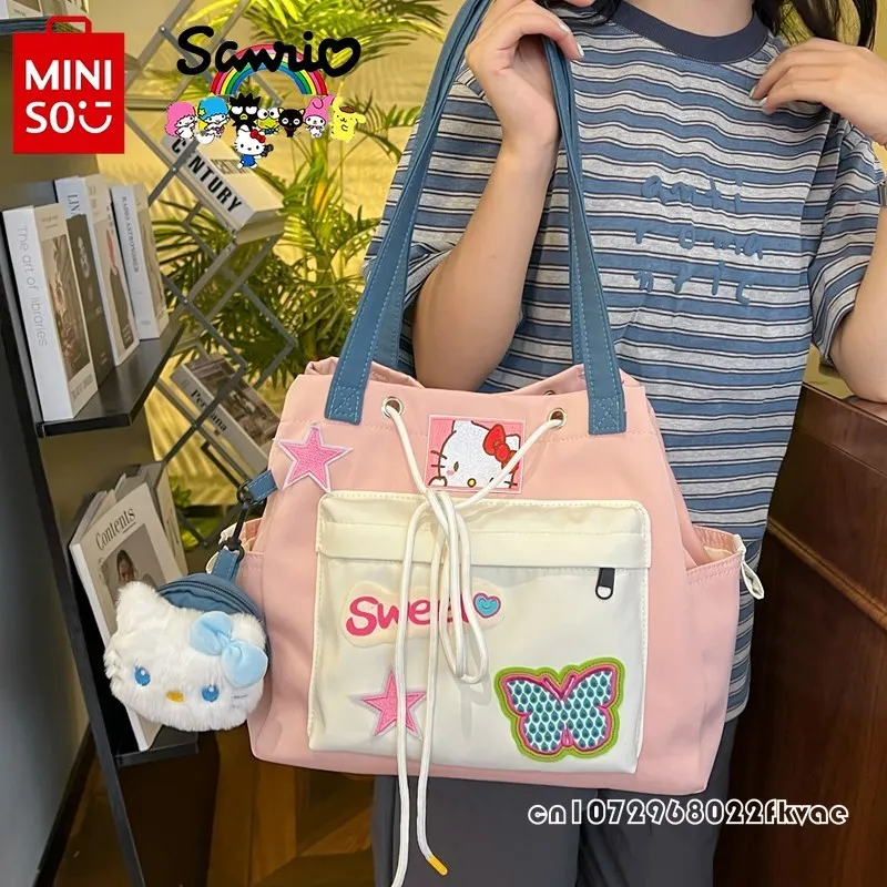 Hello Kitty New Women's Handbag Fashion High Quality Girls' Shopping Bag Cartoon Large Capacity Women's Storage Shoulder Bag