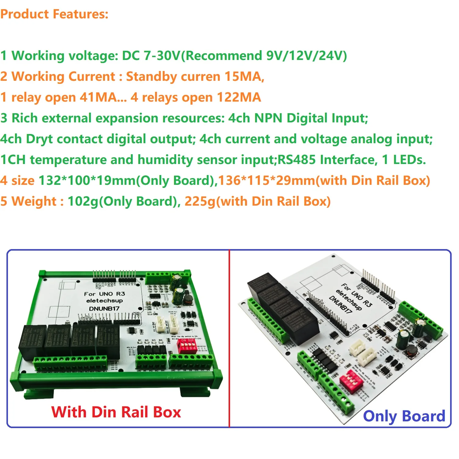 

4DI-4DO-4AI Digital Analog AM2301/SHT20/SHT30/DS18B20 Temperature Humidity OPEN PLC Expansion Board for Arduino UNO R3