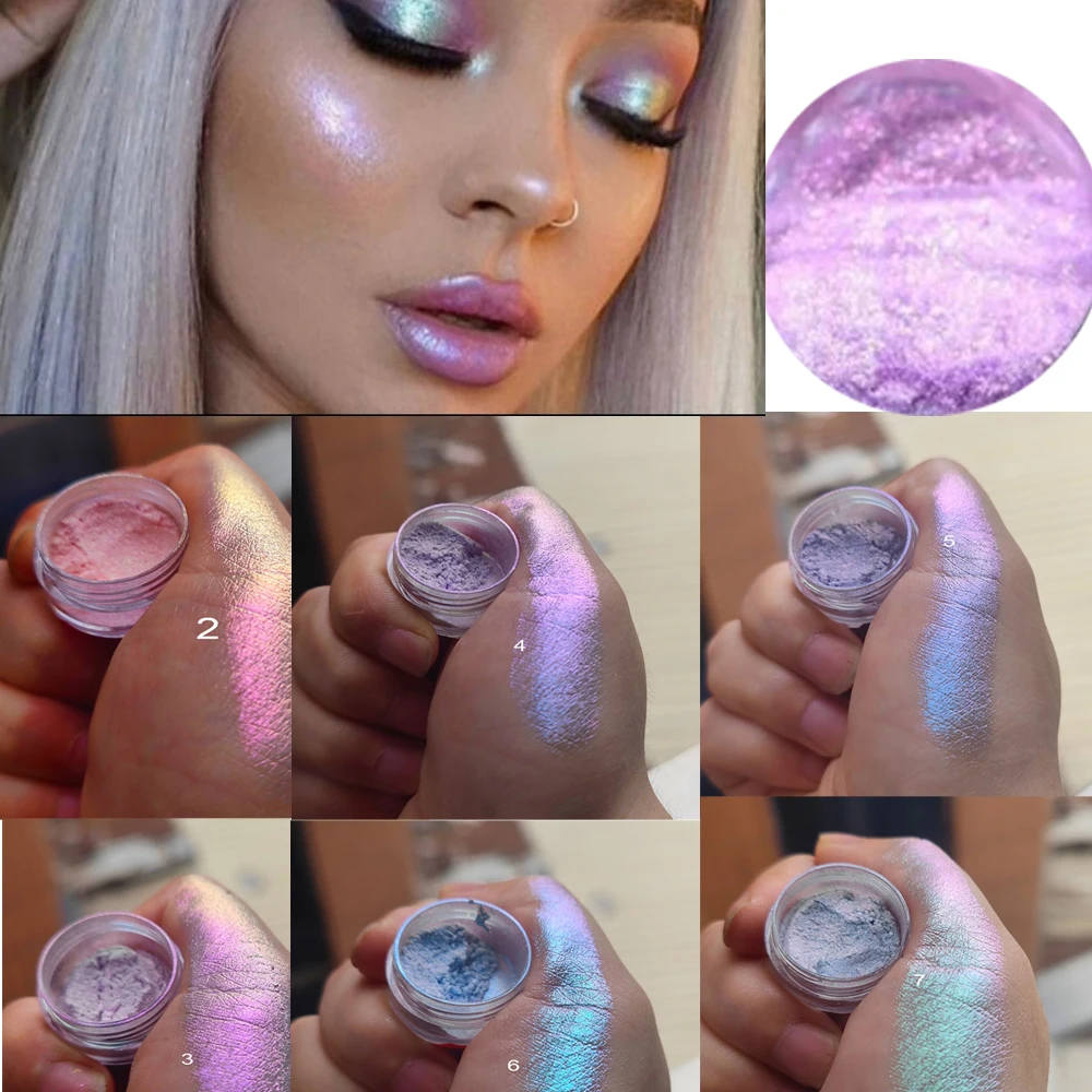 1 tarro camaleón sombra de ojos polvo de uñas brillo holográfico pigmento cromado polvo para ojos/cuerpo/ojos maquillaje decoración polvo nacarado