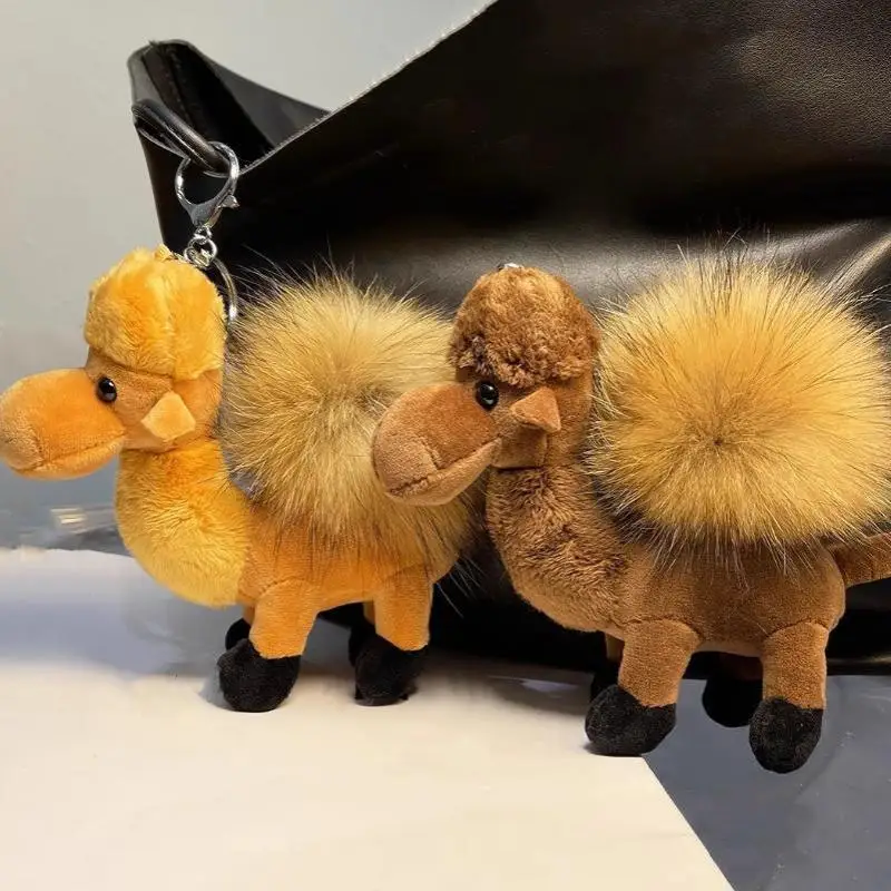 Creative Personalized Real Mink Fur Ball Small Camel Bag Charm Cute Plush Doll Car Keychain Pendant Accessories