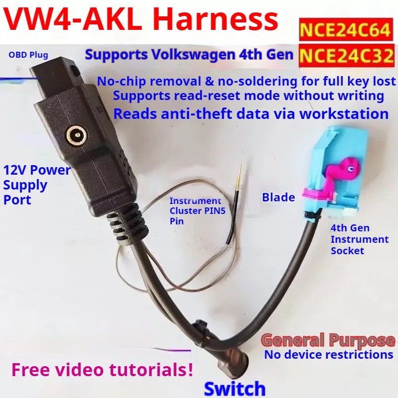 VW4-AKL Cable For VW Fourth-generation NEC24C64 NEC24C32 Instrument Cluster Chips VW4AKL  Wiring Harness Car Accessories