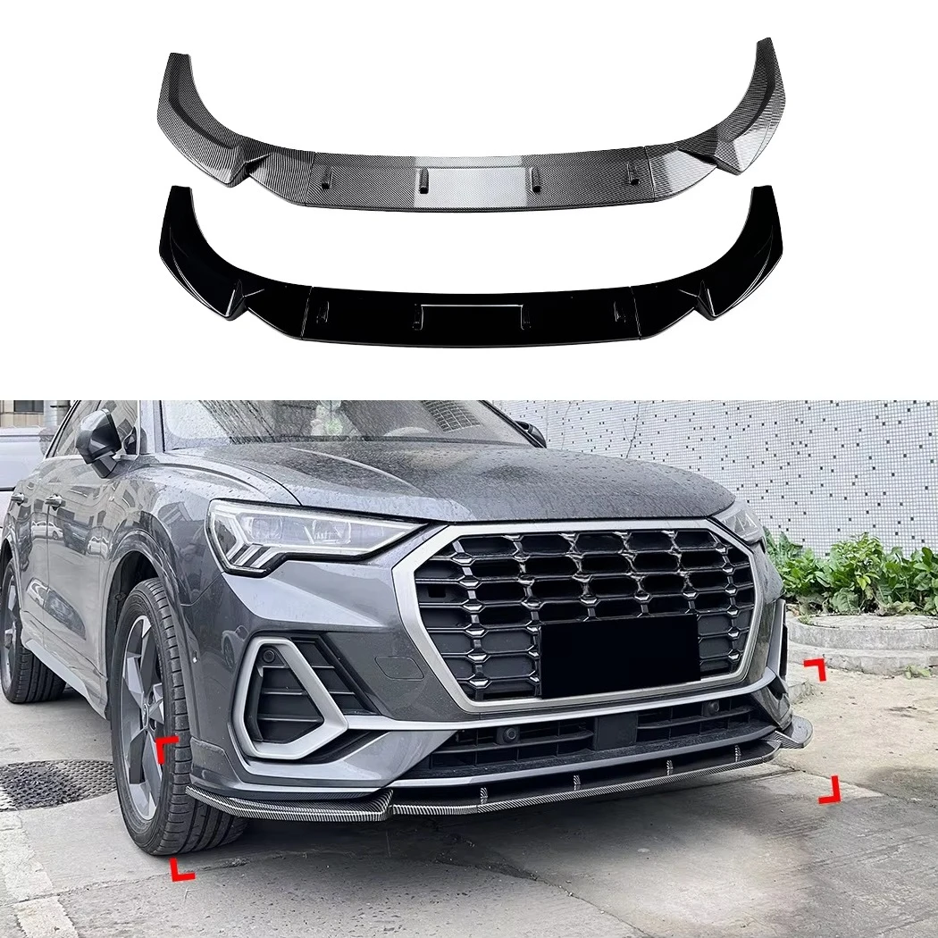 Front Bumper Lip Splitter Spoiler For Audi Q3 F3 S-Line 2019+ Piano Black Carbon Fiber Air Diffuser Mod Kit Exterior Accessories