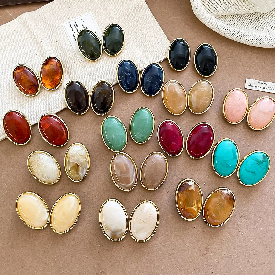 Vintage Acrylic Oval Stud Earrings Exaggerated Oversized Earrings For Women Aesthetic Jewelry
