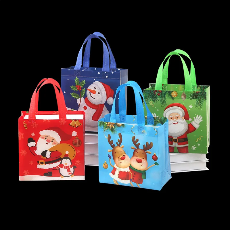 

4pcs Christmas Gift Bags Xmas New Year Party Decoration Santa Elk Snowman Xmas Nonwoven Packaging Bag Reusable Shopping Pouch