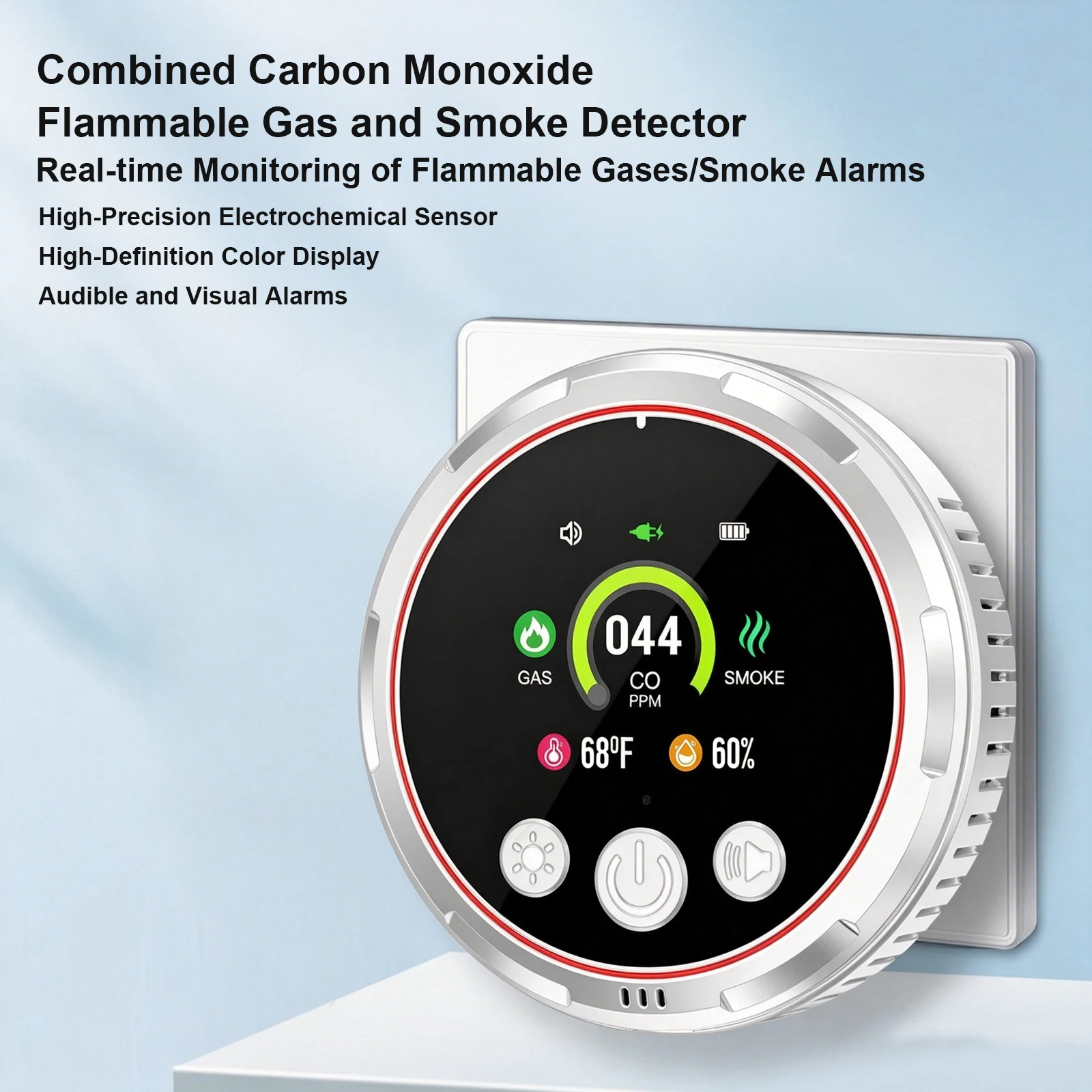 5 In 1 Carbon Monoxide Plug In Detector Large Display Combustible Gas  Detectors Temp & Humidity Monitors for Home & RV