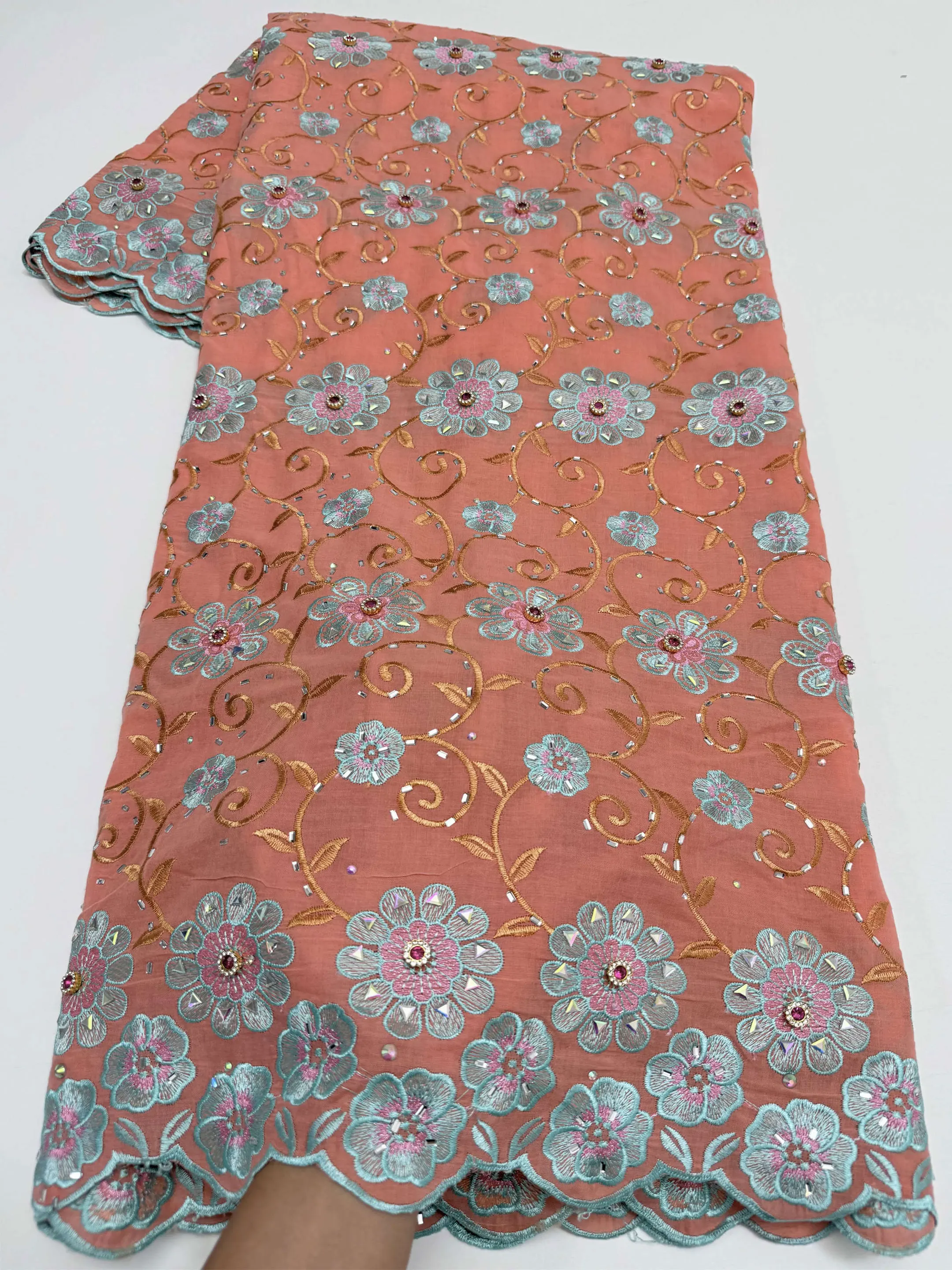 African Swiss Voile Lace Fabric with Stones High Quality Nigerian Cotton Lace Fabric for Sewing Party Dresses