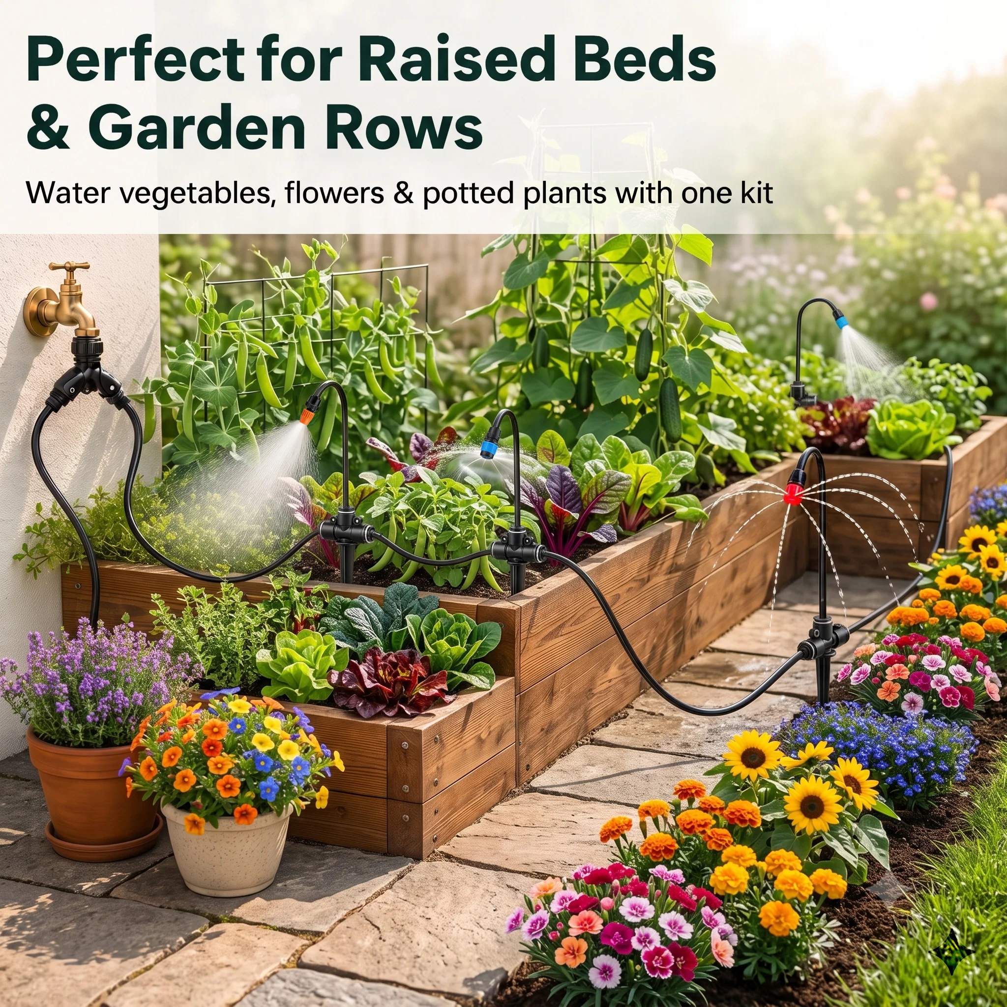 360° Adjustable Drip Irrigation System Kit, Quick-Connect Automatic Bendable Watering Misting System with 3 Spray Nozzle Types