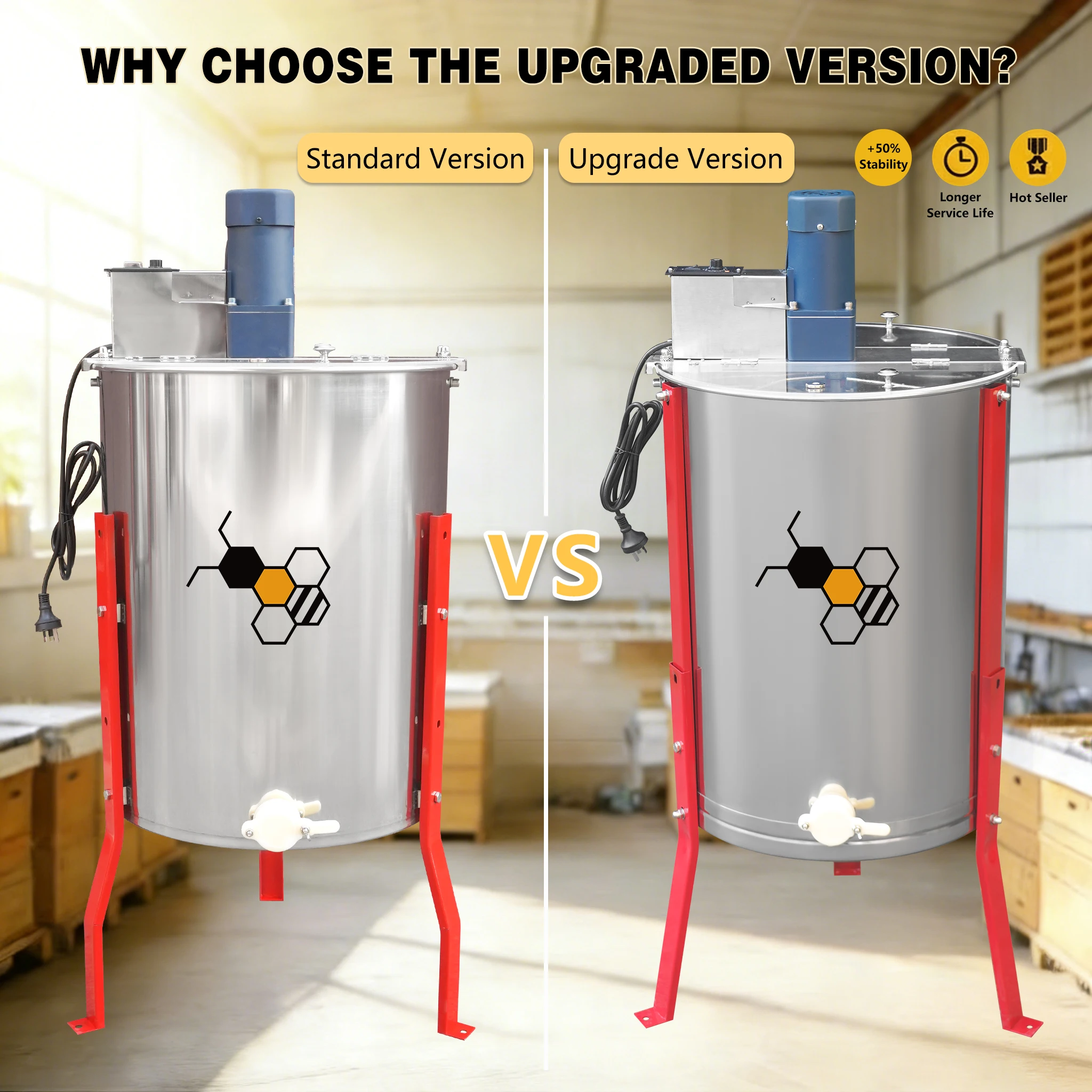 Long Legs Automatic Motor Honey Processing Separator 4 Frames Electric Honey Centrifuge Extractor Machine