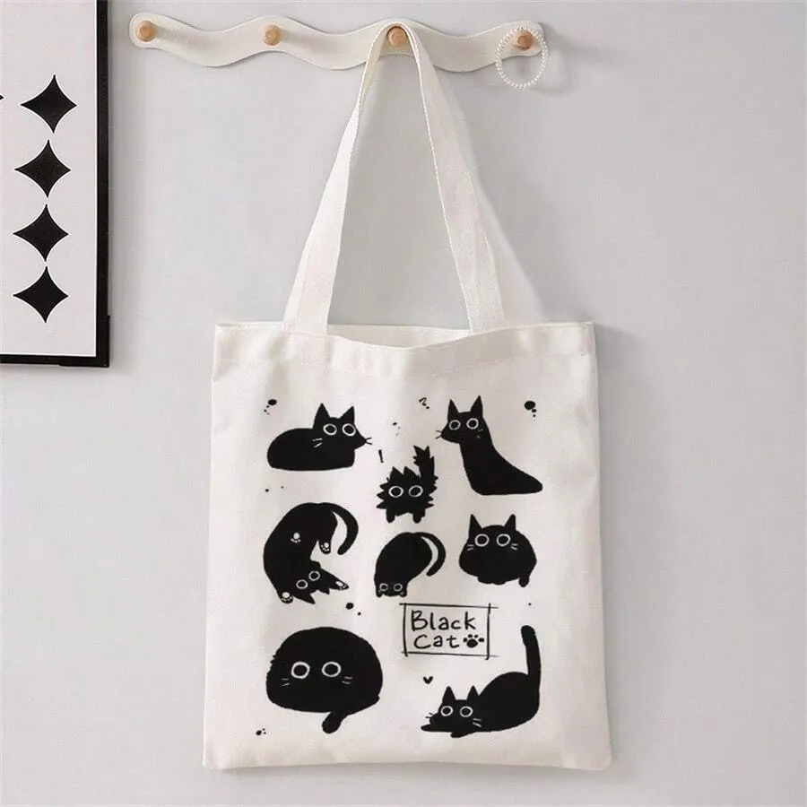 

Холщовая сумка Kawaii Animal Cat, сумка через плечо для женщин, большая вместительная сумка, идеально подходит для студентов и женщин
