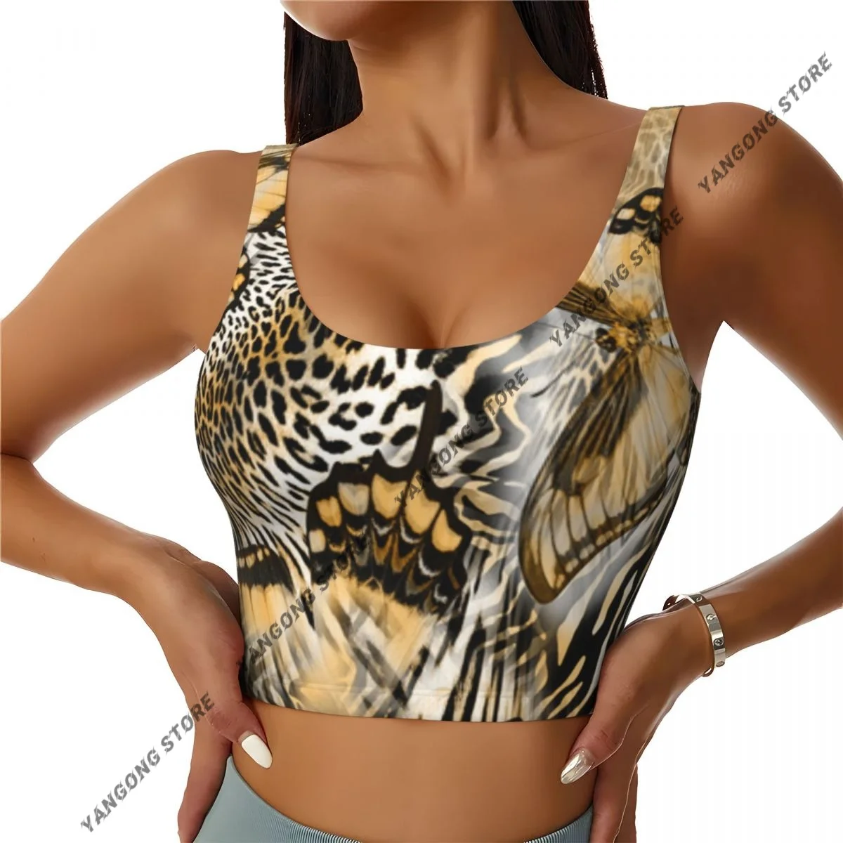 Sports Bra Women Running Yoga Clothes Vest Butterfly Snake Leopard Skin Gathering Fitness Vest