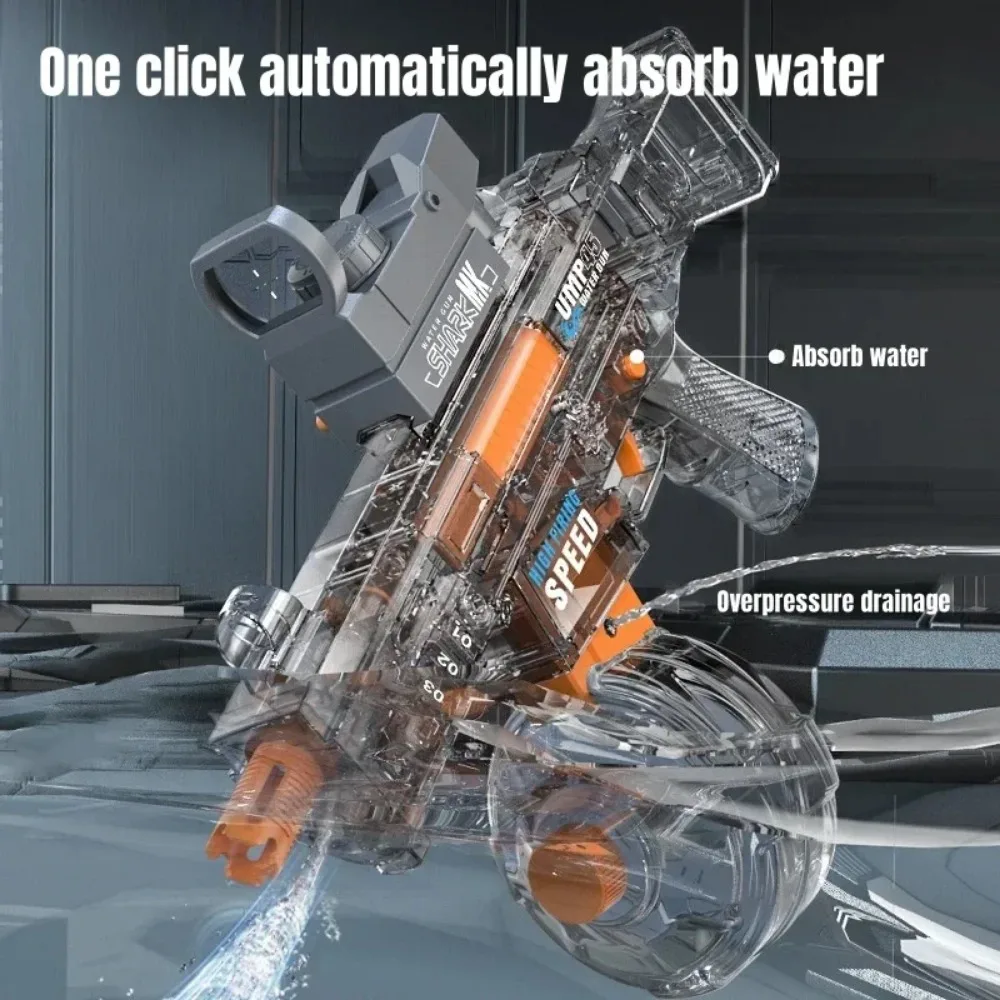 Pistola de agua eléctrica UMP45, submáquina completamente automática con luz, gran capacidad, para exteriores, playa, piscina, juego de disparos, juguete para niños