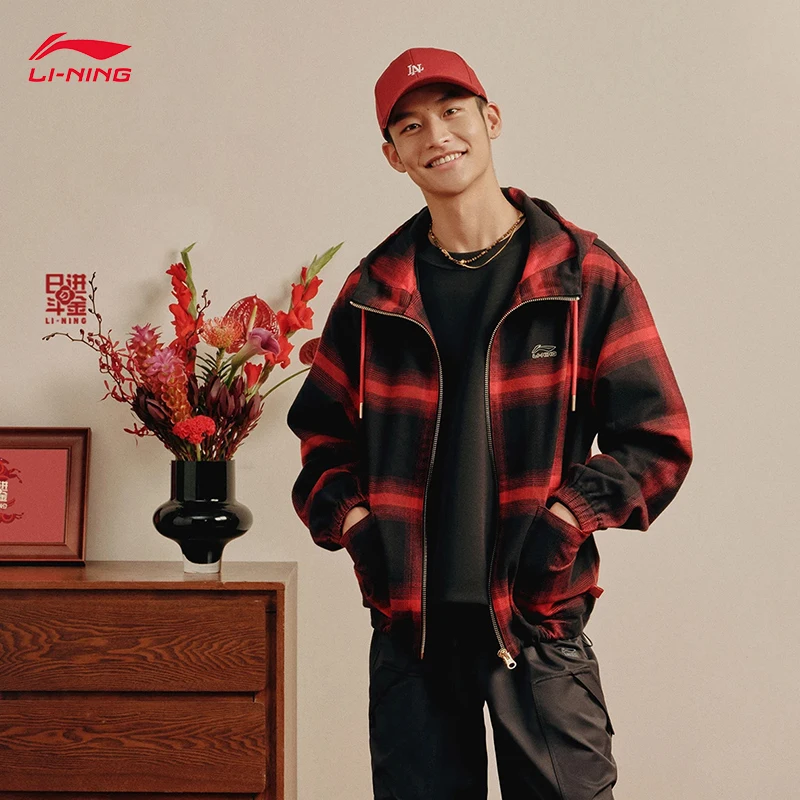 LI-NING RICH EVERYDAY Series Men's Casual Jacket Comfortable fashion plaid short coat AFDW137