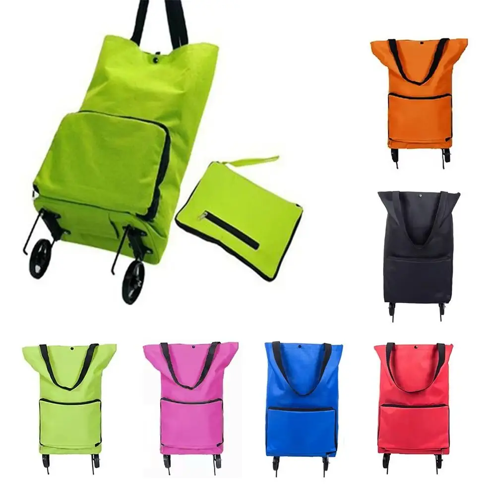 Nueva bolsa de carrito de compras portátil con rueda, bolsa de remolque plegable para supermercado, carrito de compras reutilizable de gran capacidad, bolsas de comestibles