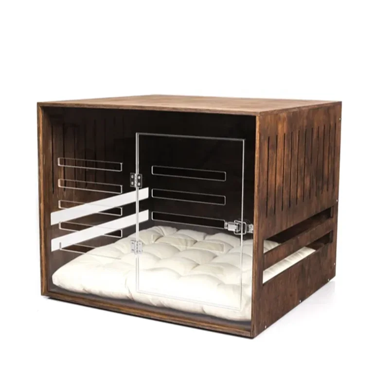 Customized Large Dog Kennel House Crate Indoor Dog Cat Bed House Furniture Wooden Dog Crate With Acrylic Door