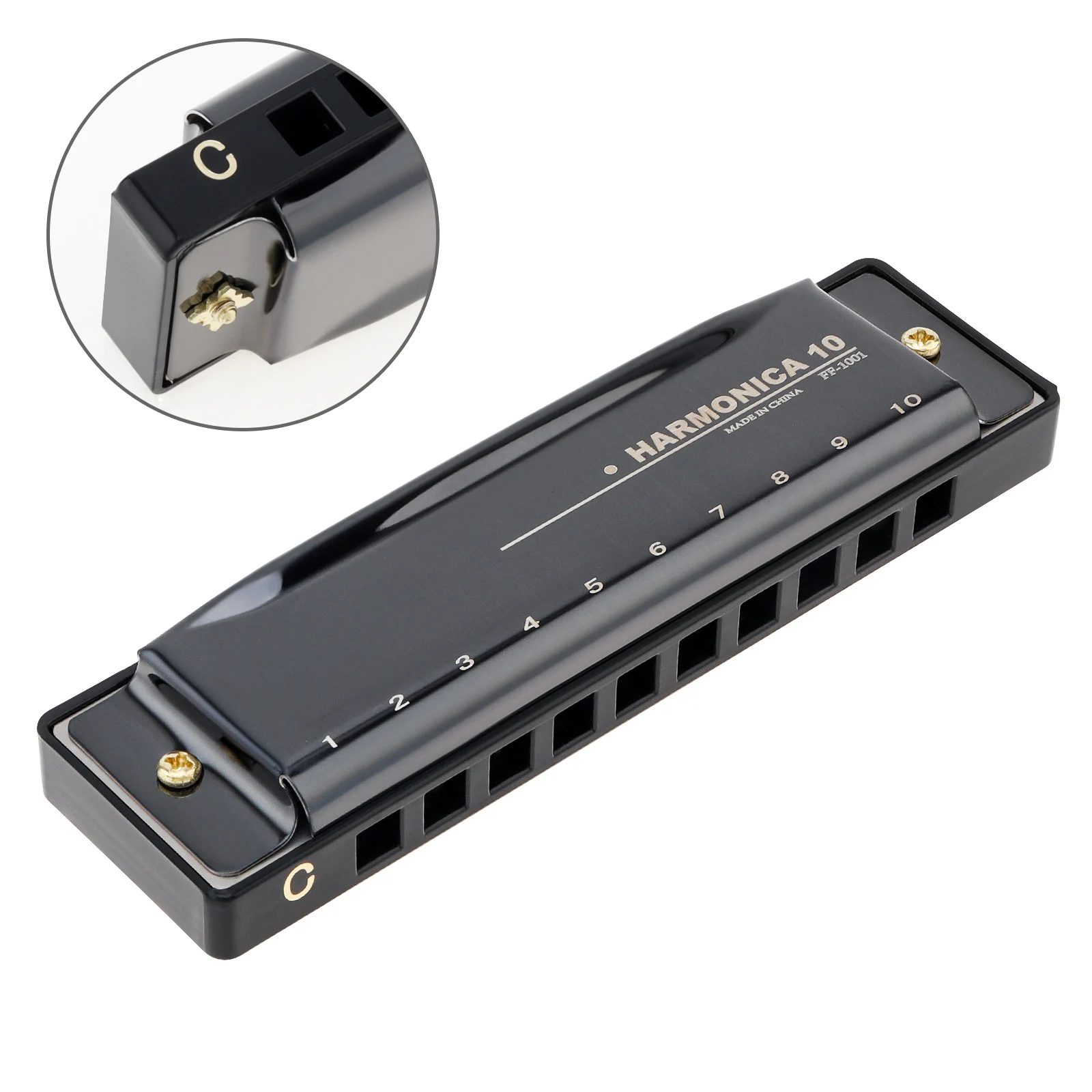 10 Löcher 20 ToneC Mattschwarz Blues Mundharmonika Harfe Edelstahl Mundharmonika Holzblasinstrumente – Detail 17