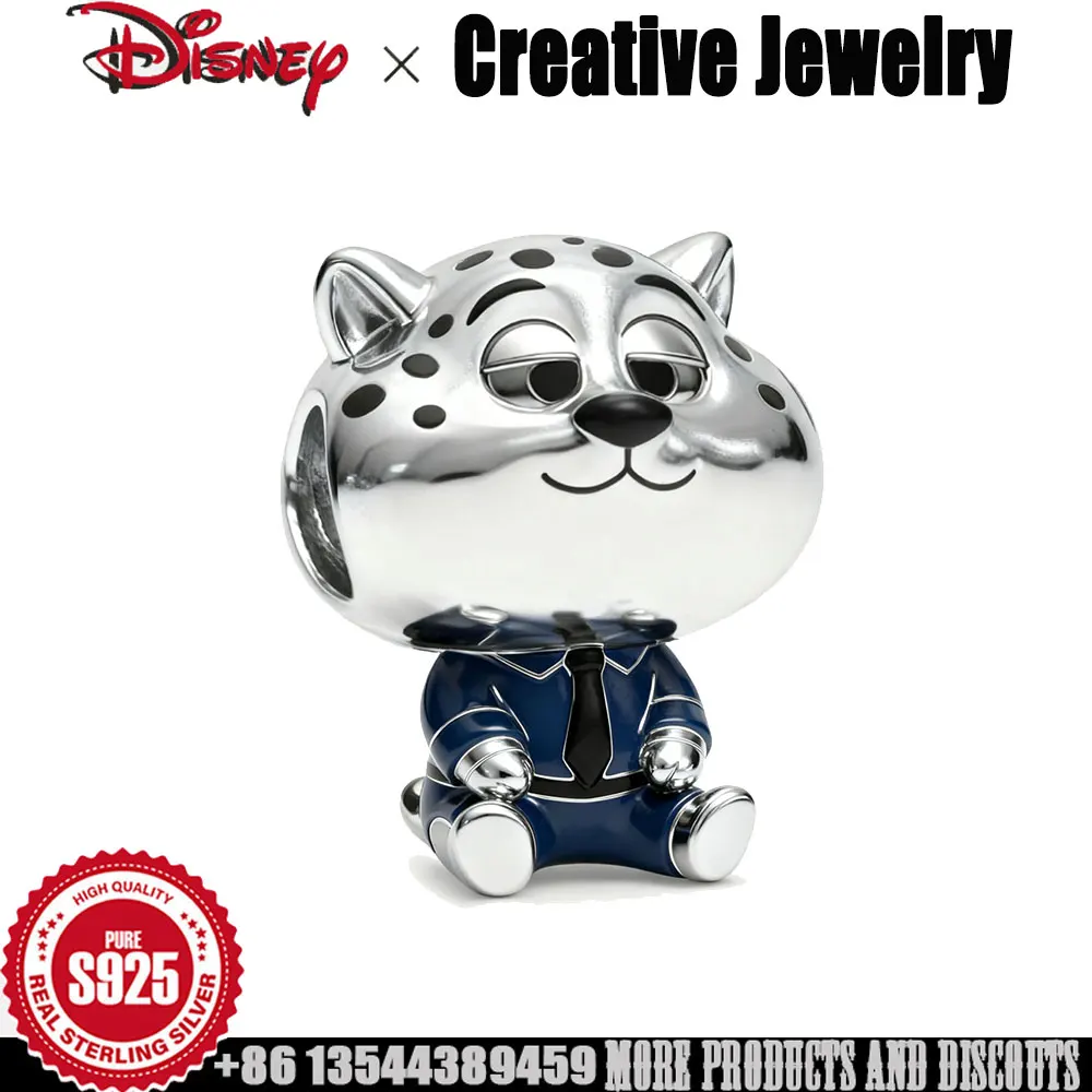 

Disney 925 Silver Charm Zootopia leopard bead for snake chain Bracelet cartoon cute Benjamin Charm girls luxury Jewelry Gift