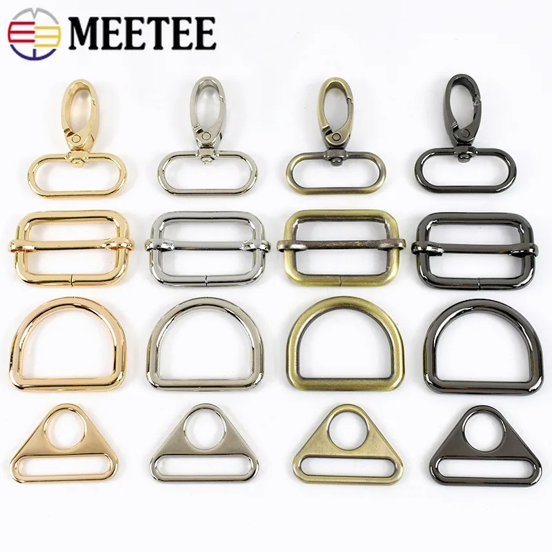 5-20P 20-38mm Metal D Ring Buckle Swivel Lobster Clasp Webbing Adjuster Slider Buckles Bag Strap Connect Pin Hook DIY Accessory