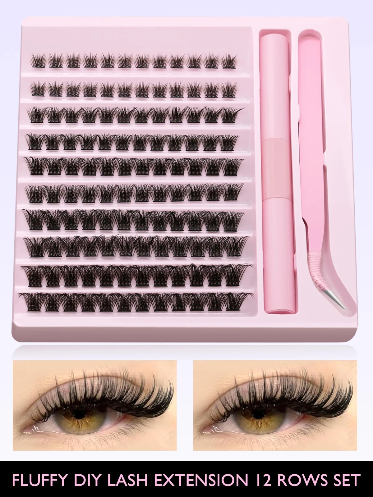 1 Set Eyelash Extender Cluster, Artificial Cat Eye False Eyelash Adhesive and Sealant (Glue and Tweezers Are Randomly Dispatched