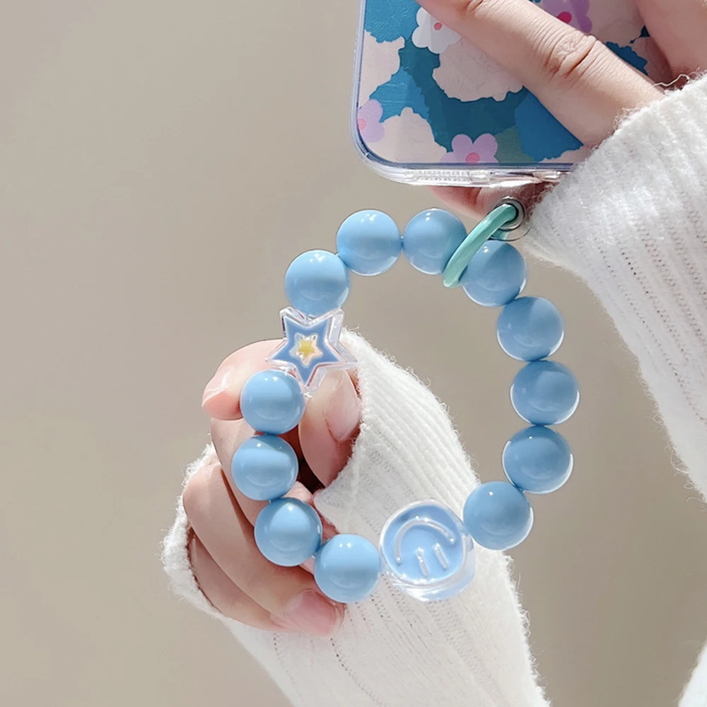 Mobile Phone Lanyard Colorful Macaron Round Bead Phone Anti-lost Lanyard Key Short Wrist Pendant Pendant Women\'s Hand-held Chain