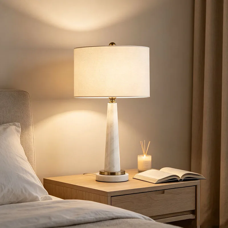 Refined Iron Marble and Fabric Table Lamp Set, Decorative Desk Lamp for Home Bedroom Living Room Office Nightstand Decor