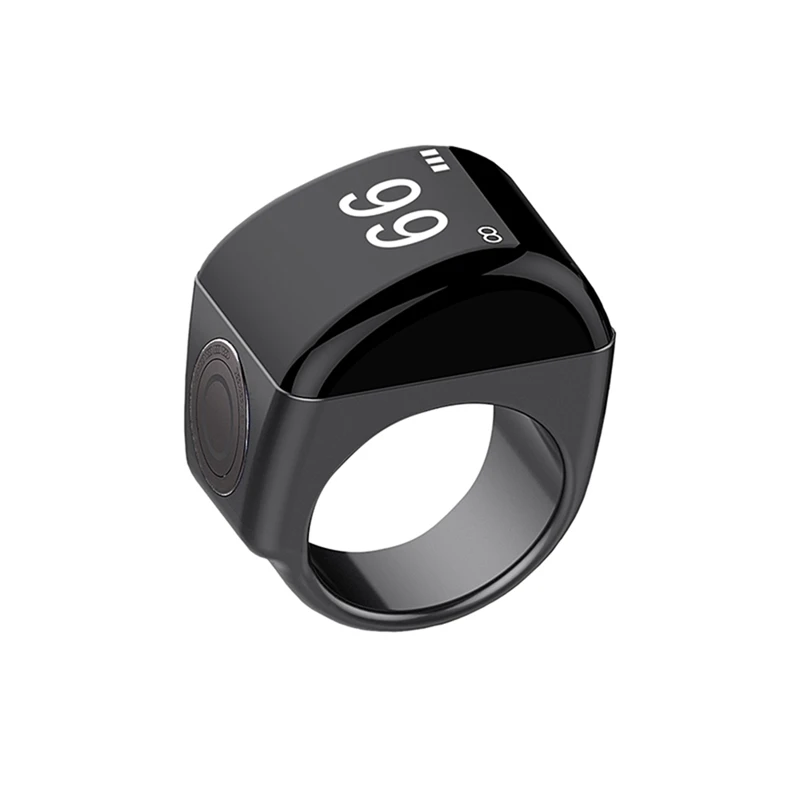 Zinc Alloy Smart Ring With Charging Box Waterproof Digital Counter APP Controlled Display 5 Prayer Time Reminders Black,18Mm