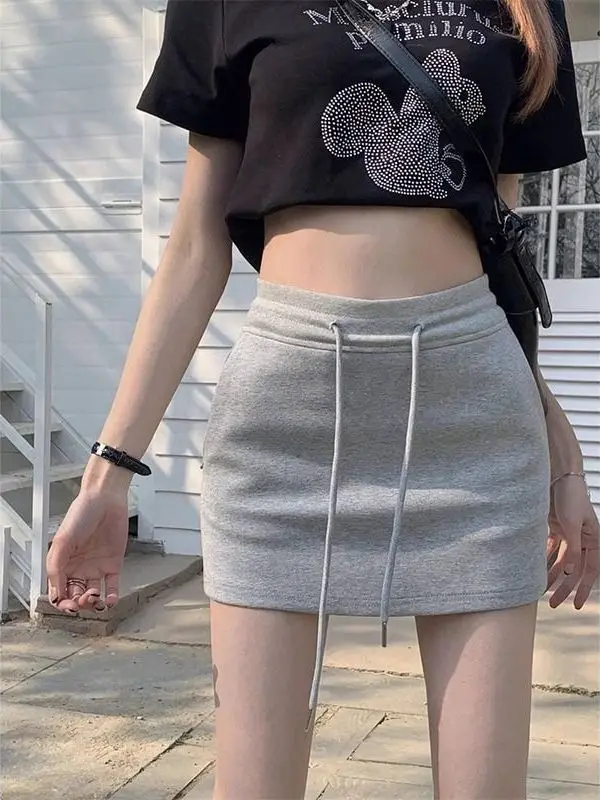 

Женская спортивная юбка-худи с высокой талией, новинка лета 2025, облегающая юбка-трапеция с завязками