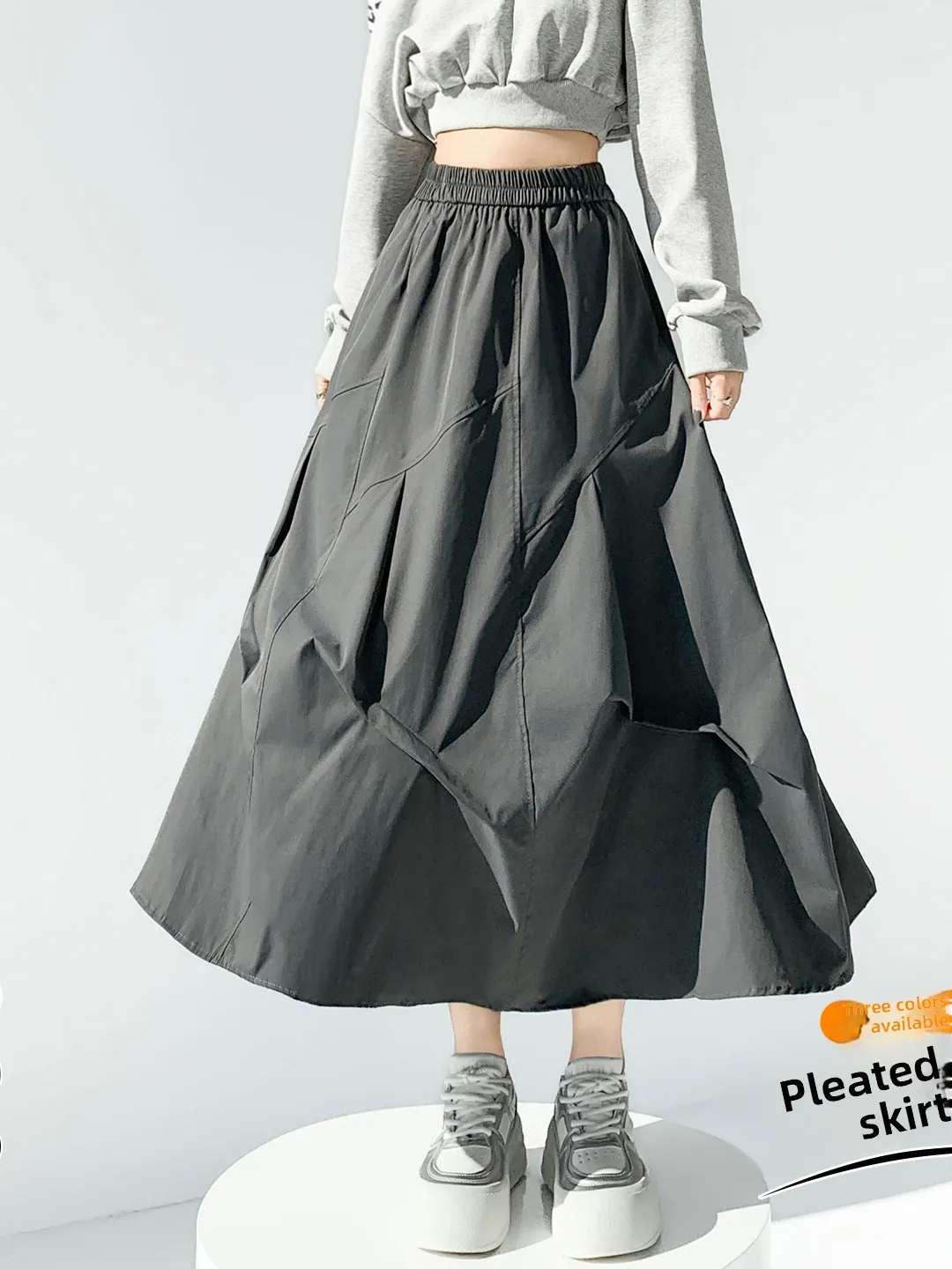 Design Sensation Women's Midi Skirt Spring 2026 Puffy Uneven Hems Conceal Flattering Pear Shape A-Line Loose Fit Elastic Waist